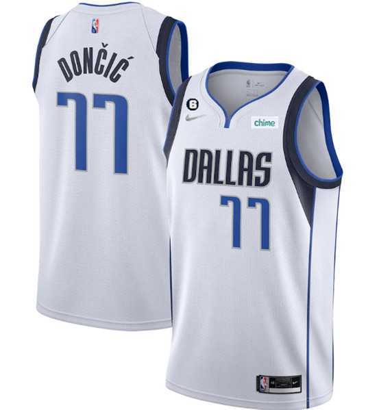 Mens Dallas Mavericks #77 Luka Doncic White No.6 Patch Stitched Jersey Dzhi->dallas mavericks->NBA Jersey